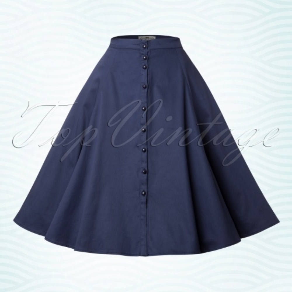 Collectif navy swing skirt with buttons, UK 10/ S
